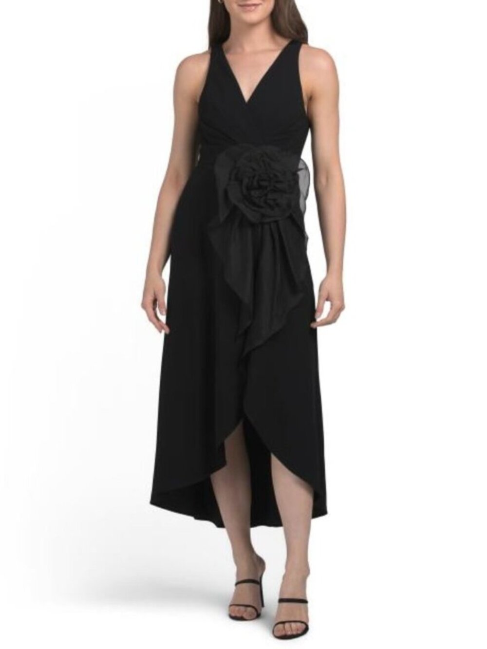 AIDAN MATTOX Sleeveless 3d Floral Midi Dress